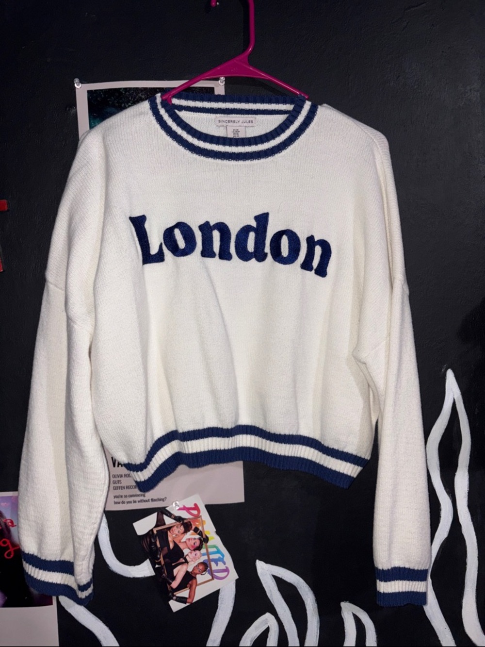Sincerly Jules White & Navy 'London' Crewneck Sweater